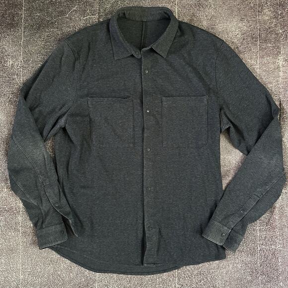 Men's Lululemon Soft Knit Overshirt Heather Navy Blue Button Up Polo Shirt Sz L - Picture 1 of 5